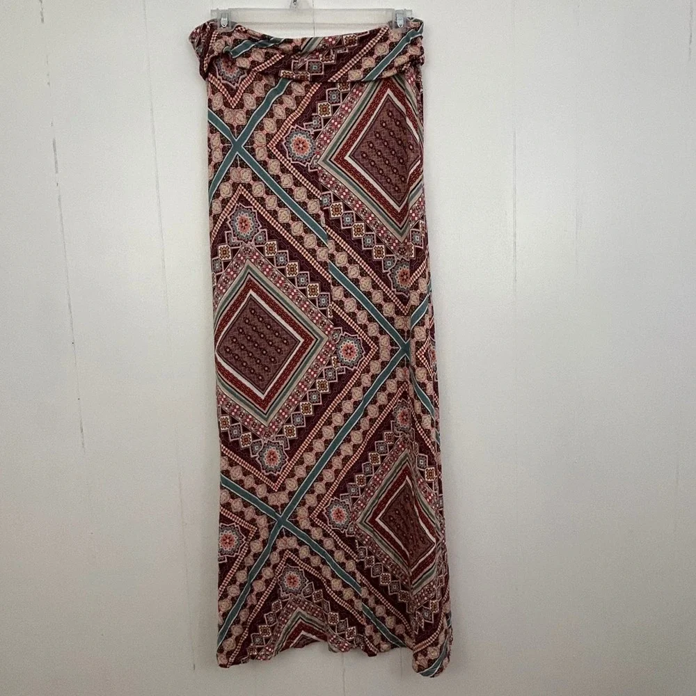 American Rag Cie Womens Geometric Diamond Print Maxi Skirt Boho Multicolor Large - Picture 2 of 8